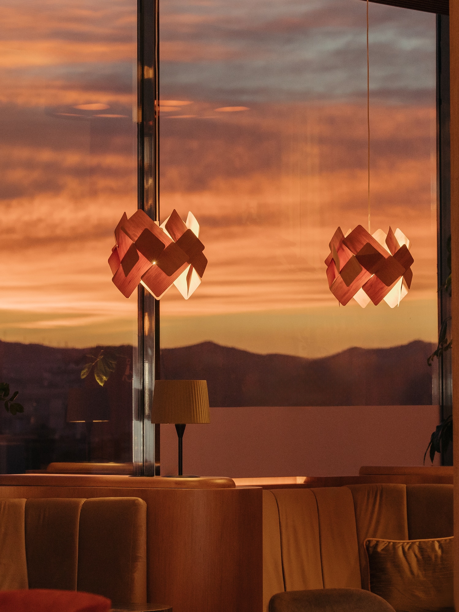 a room with a view of the sunset