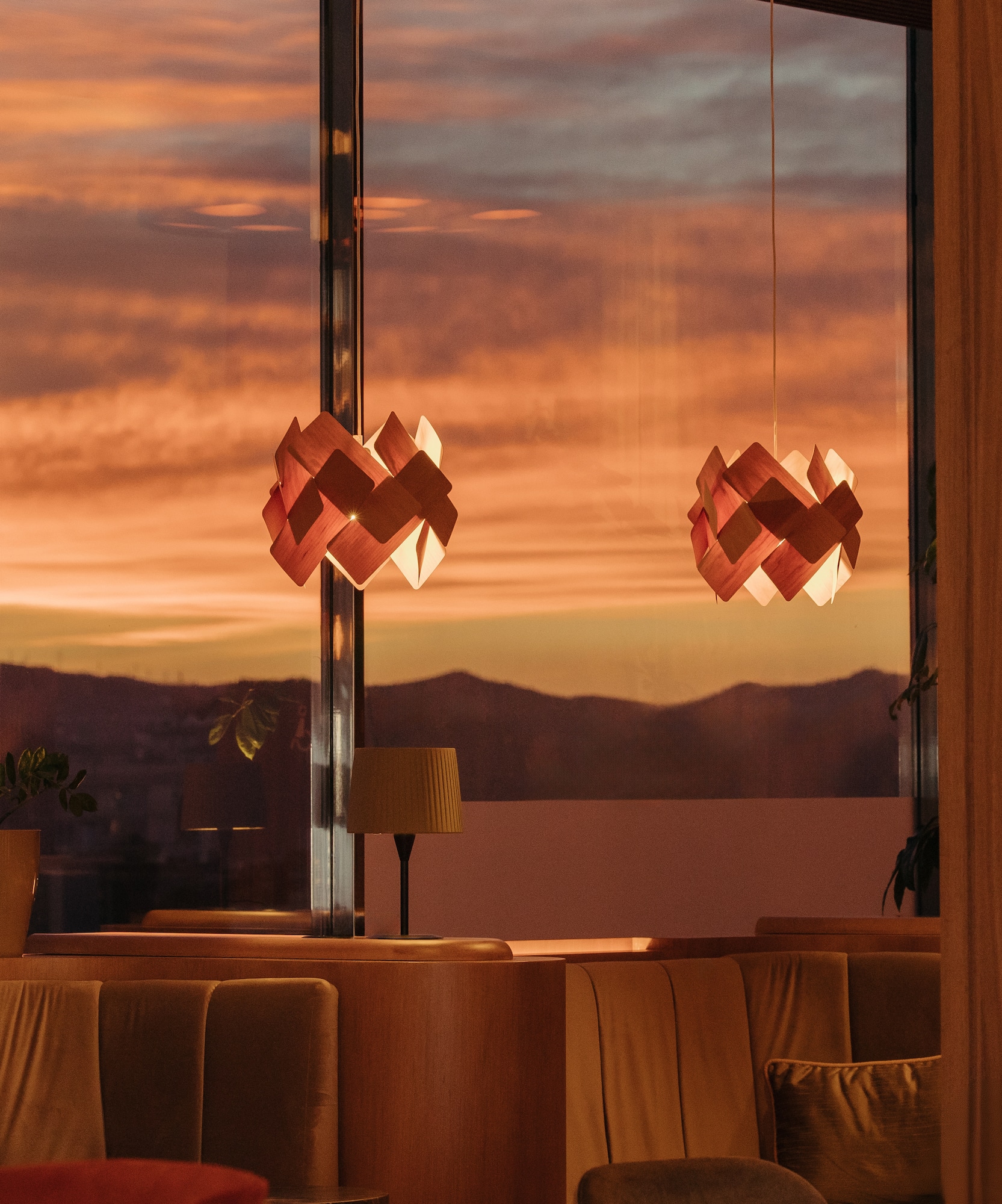 a room with a view of the sunset