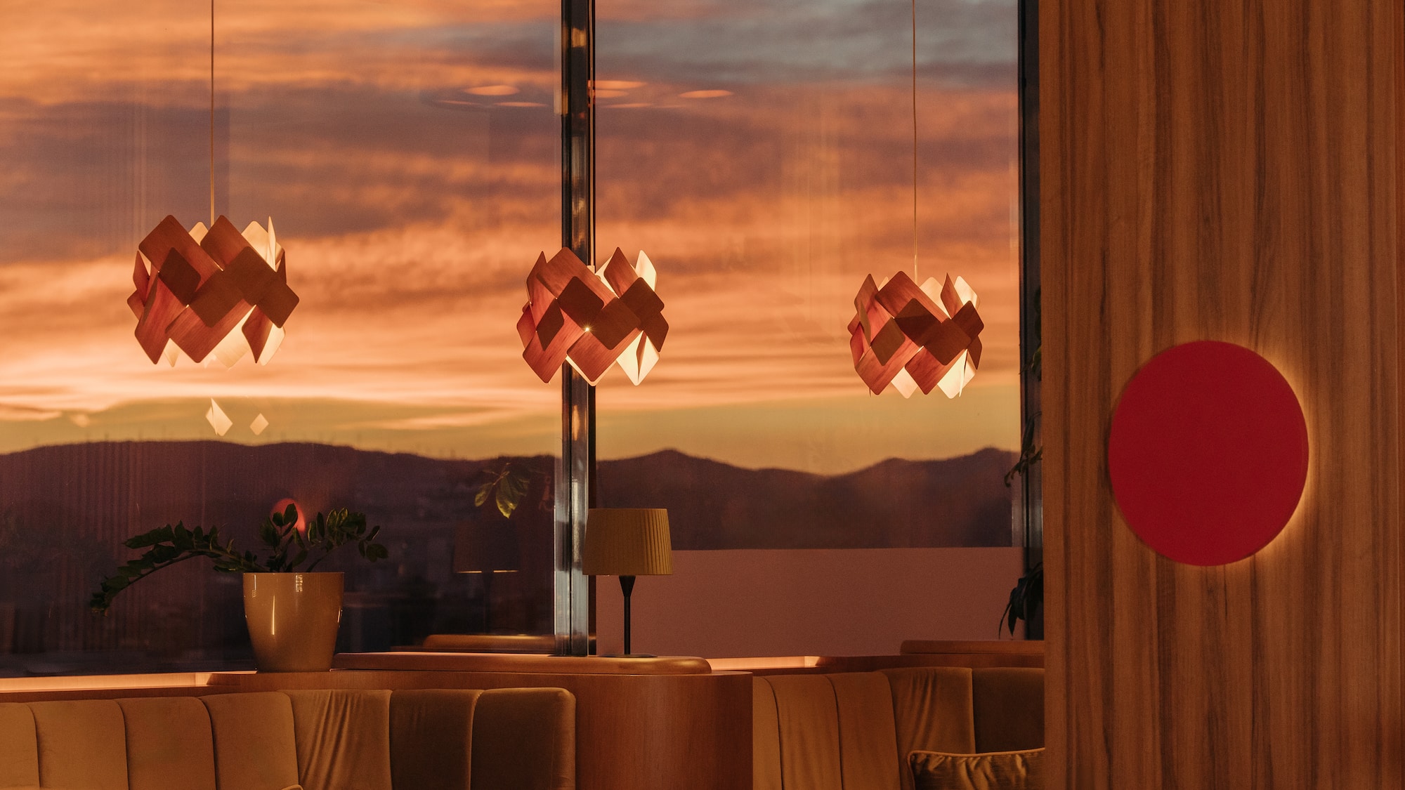 a room with a view of the sunset