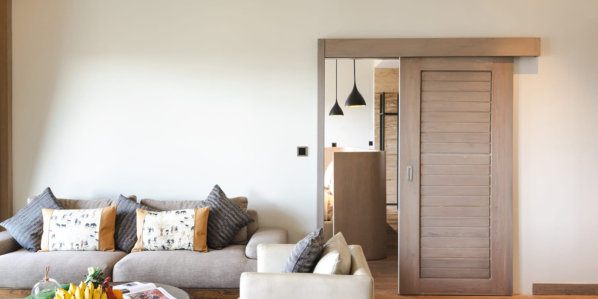 a living room with a couch and a coffee table