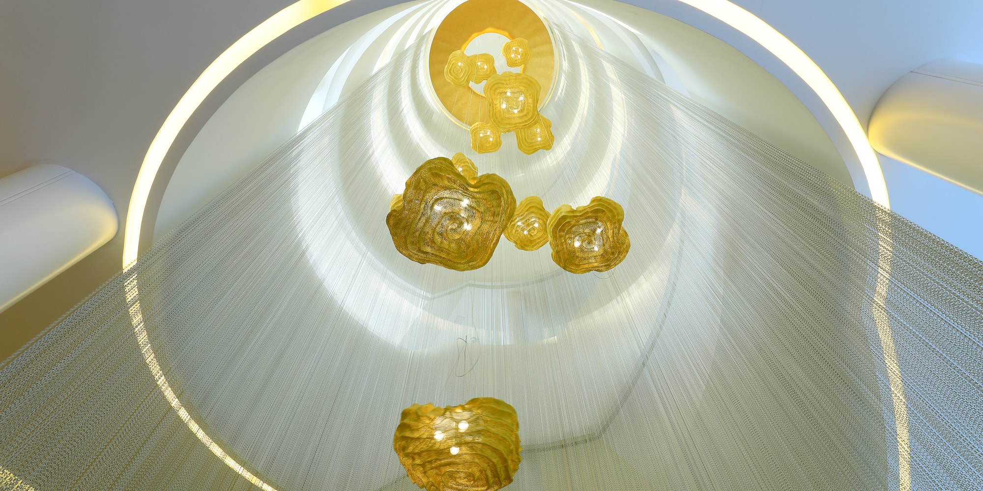 a ceiling with a chandelier