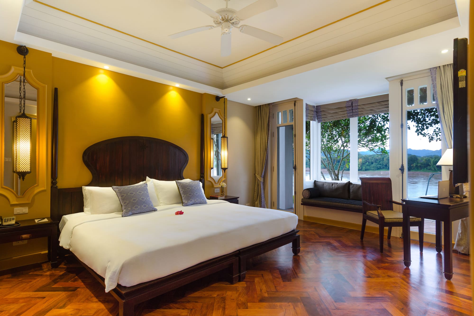 a room with a bed and a window