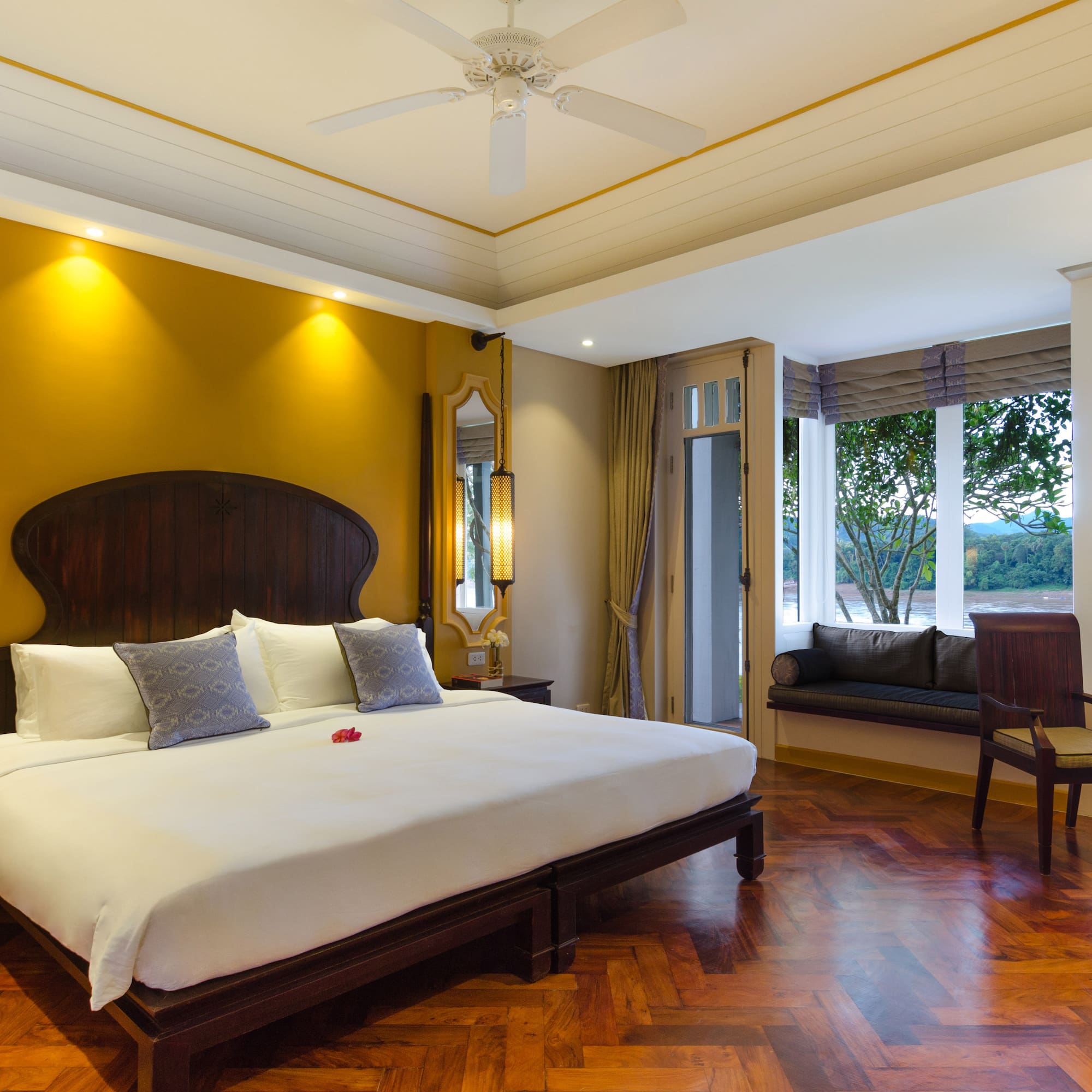 a room with a bed and a window