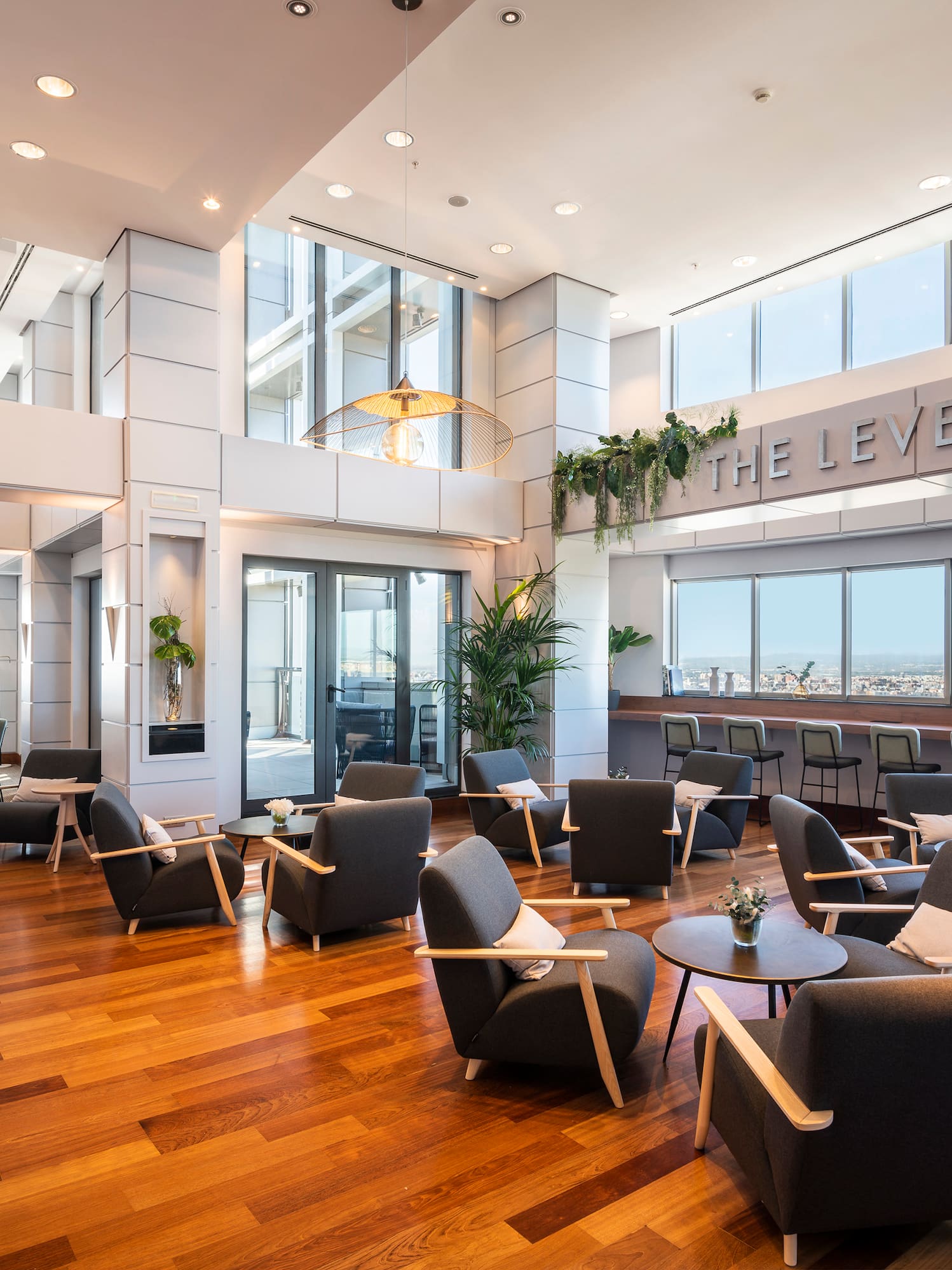 a room with chairs and tables