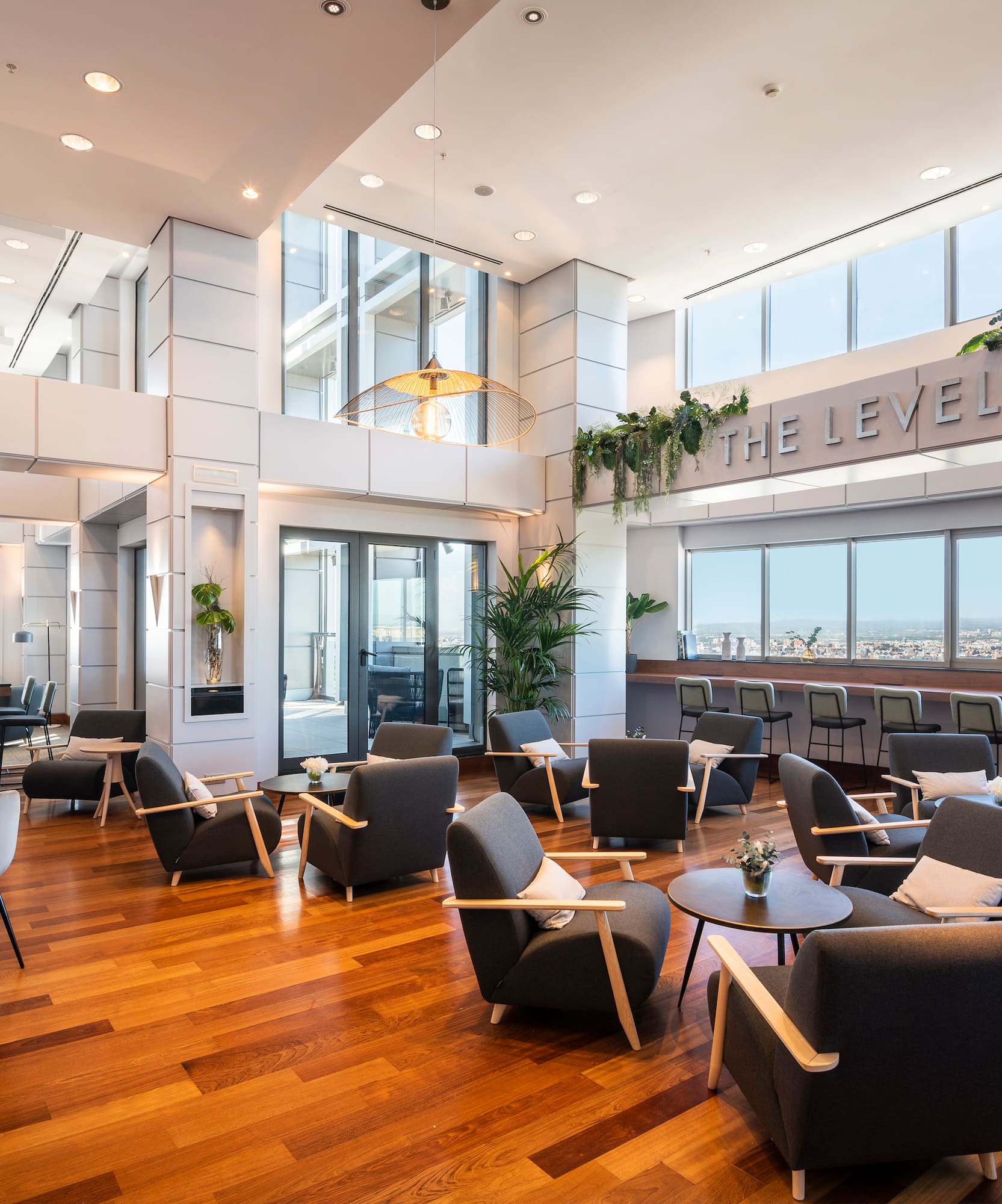 a room with chairs and tables