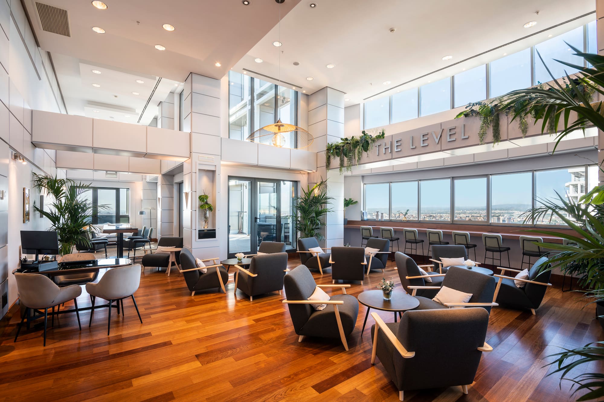 a room with chairs and tables