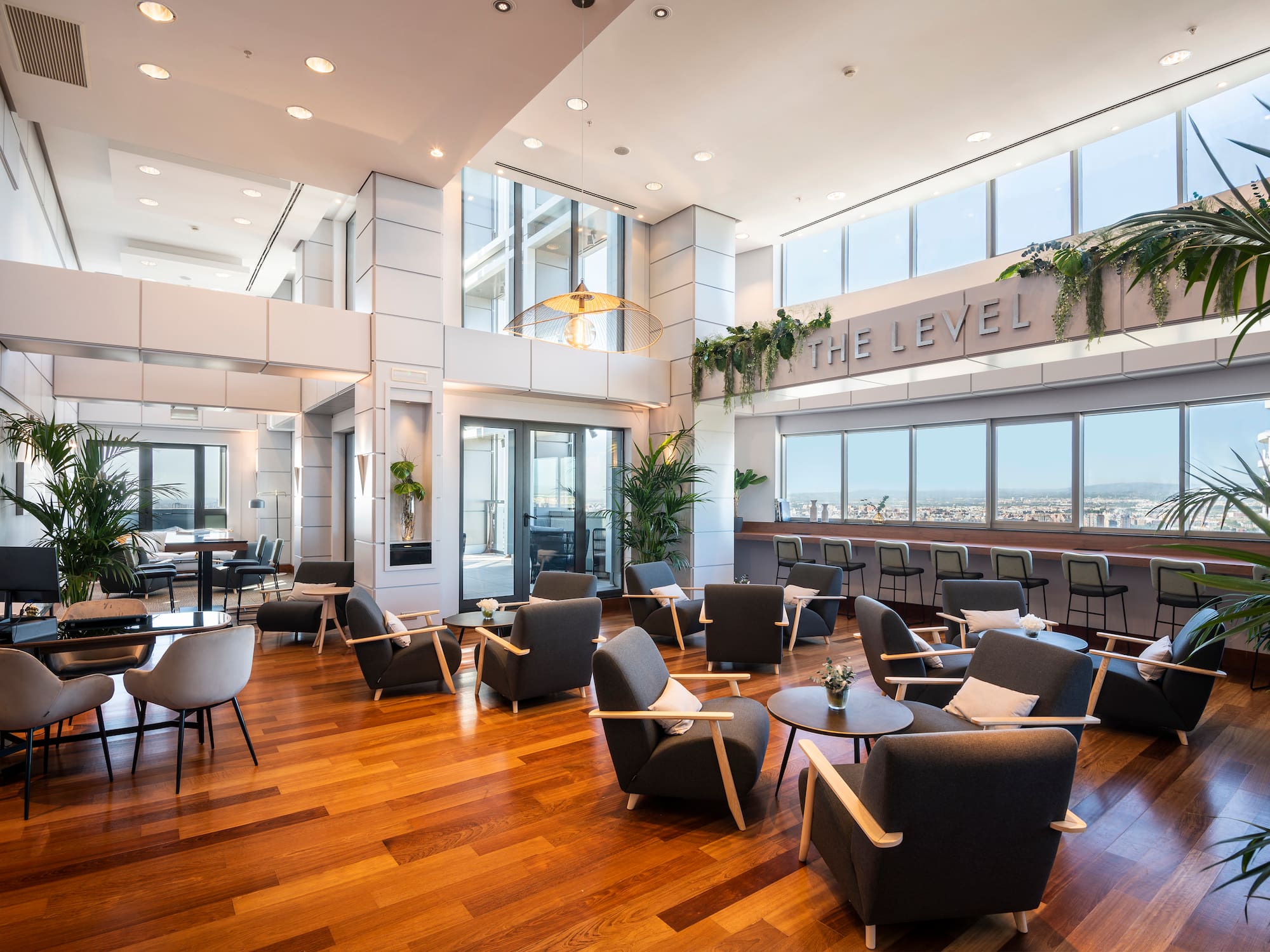 a room with chairs and tables