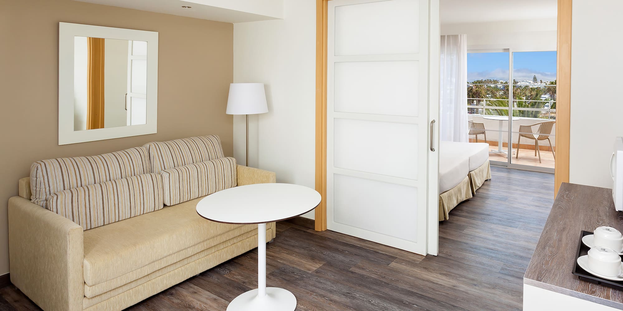 a room with a couch and a table