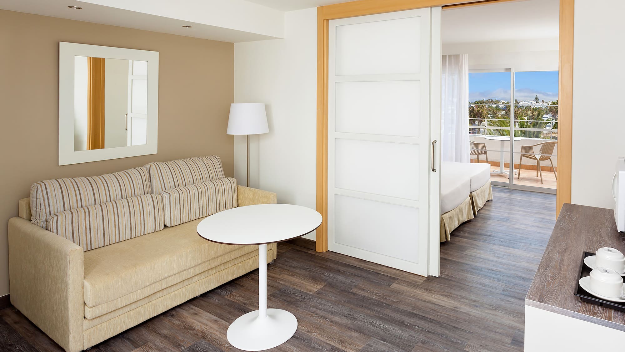 a room with a couch and a table