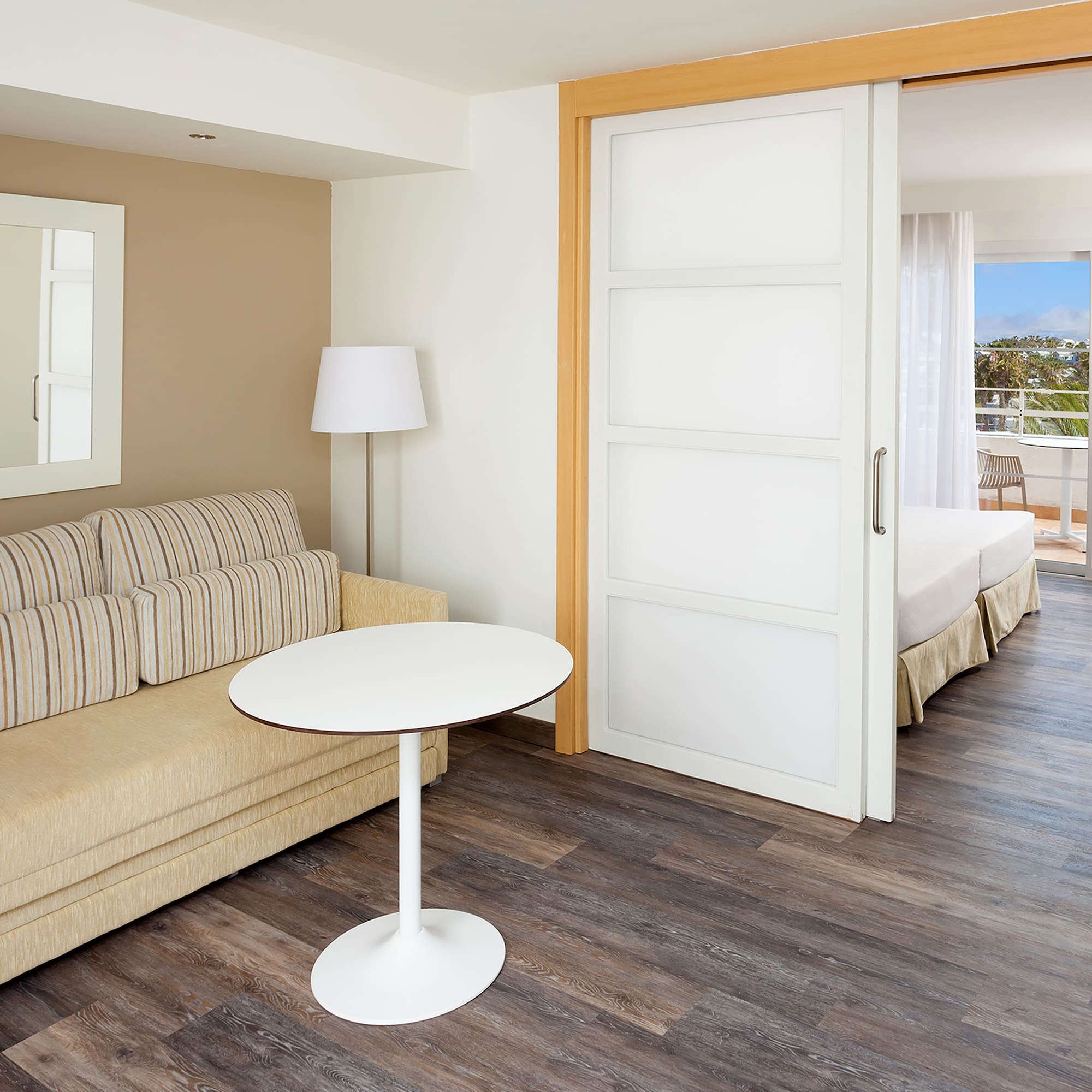 a room with a couch and a table