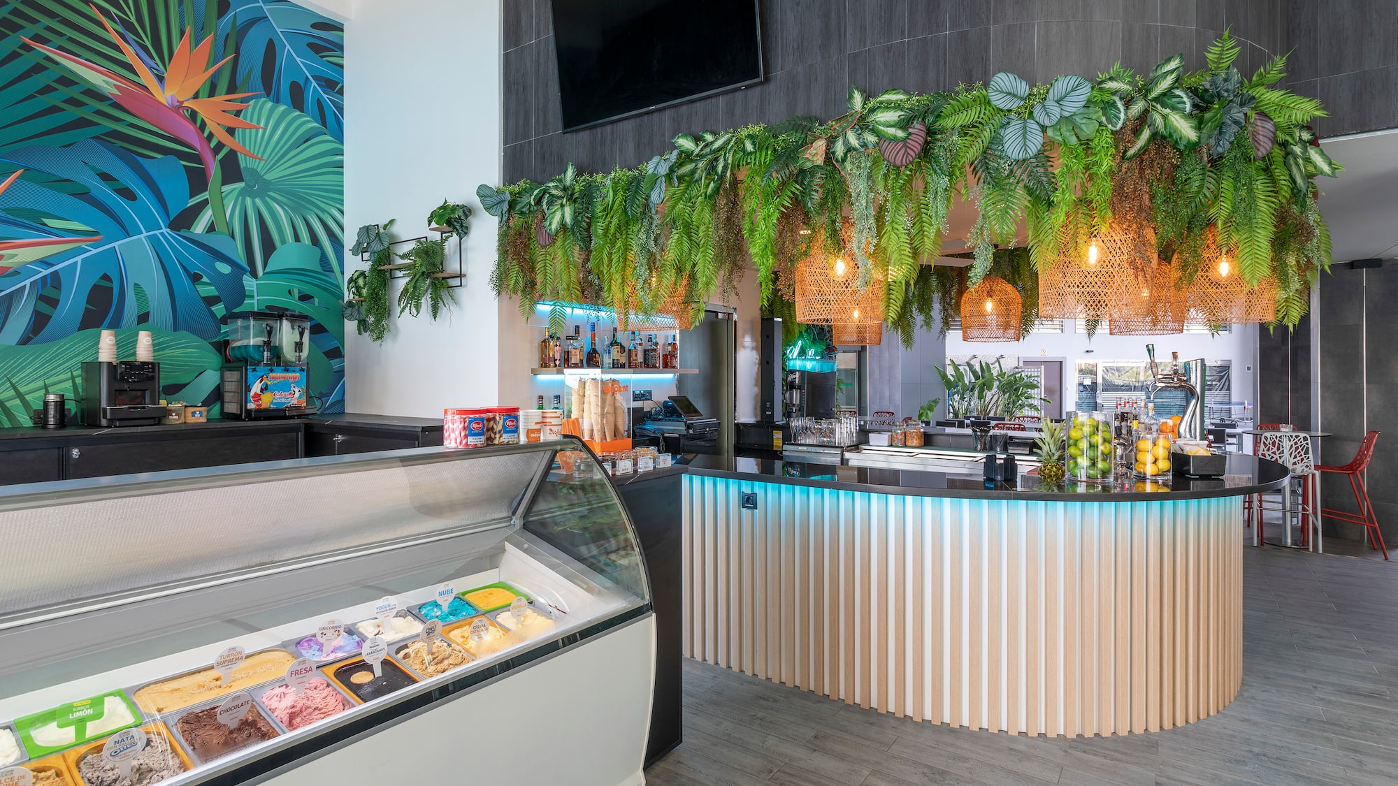 a counter with plants over it