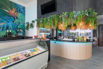 a counter with plants over it