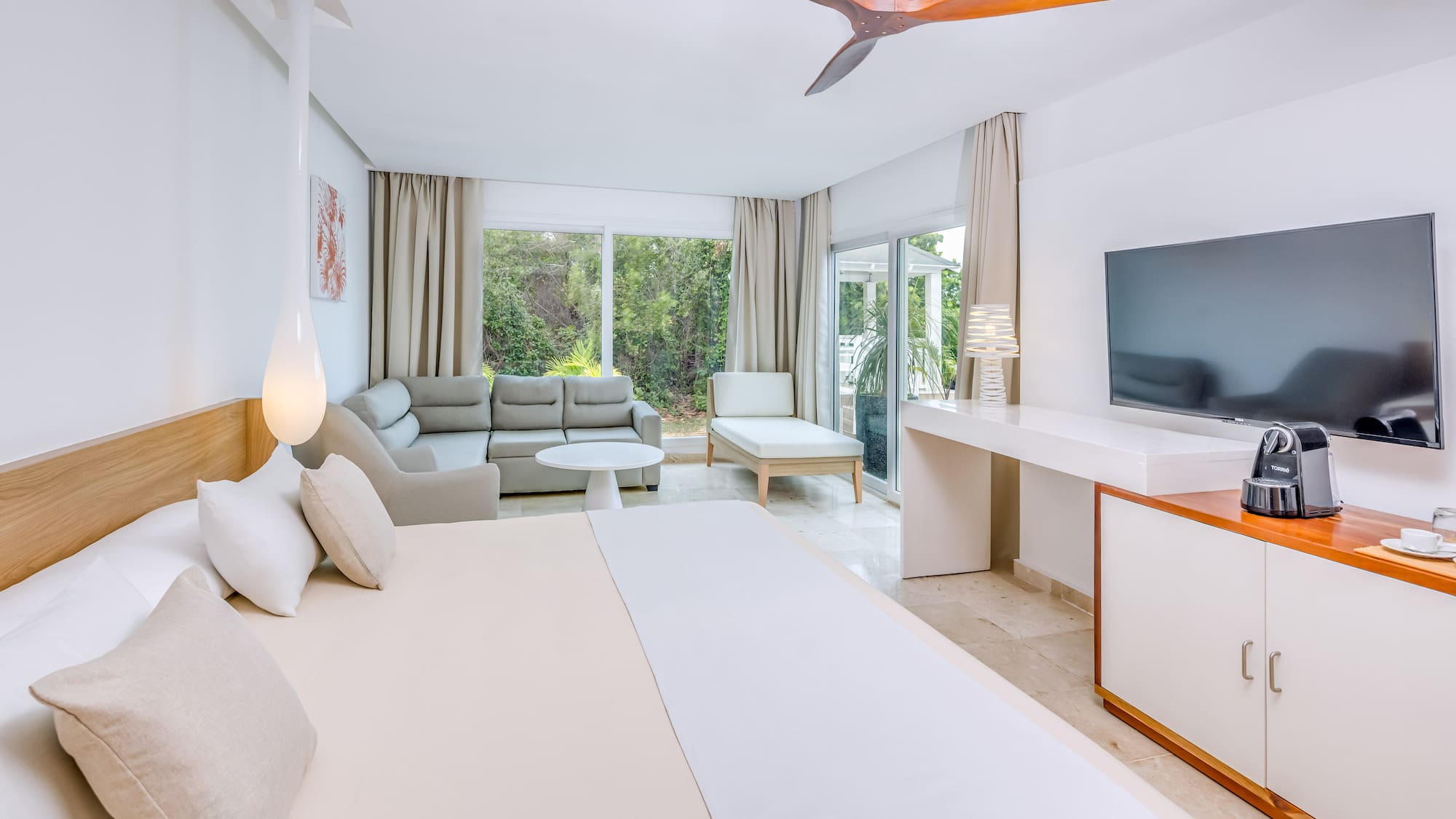 a room with a television and a bed