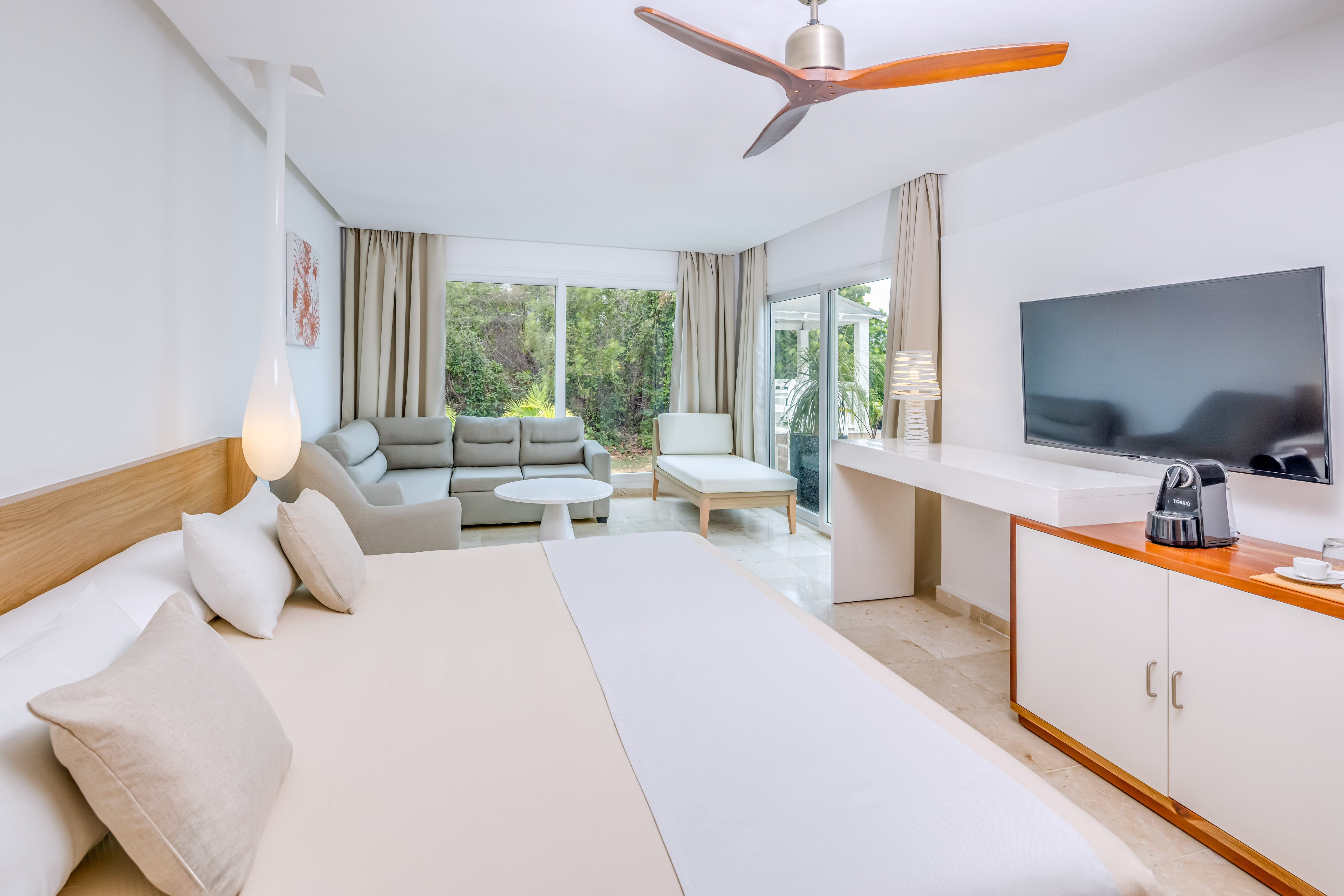 a room with a television and a bed