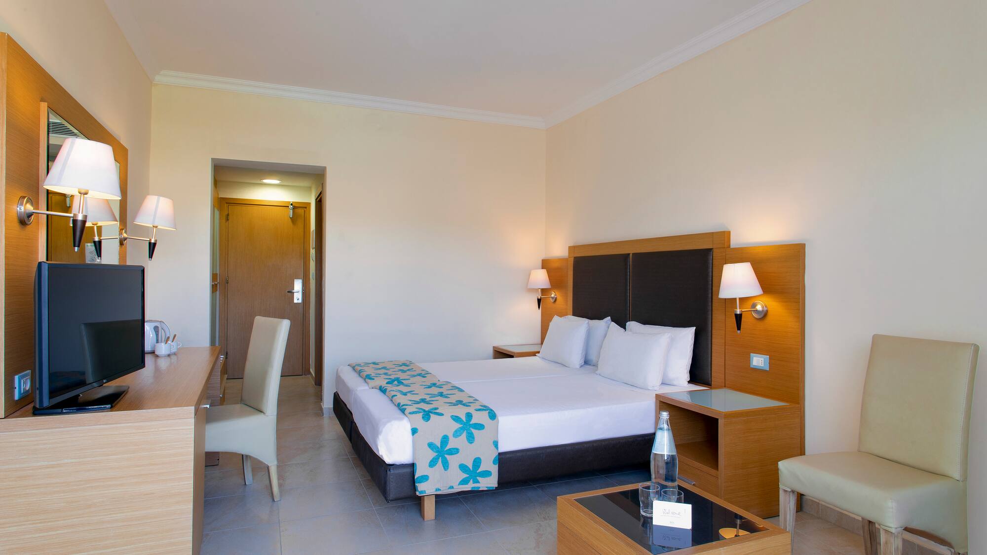 a room with a bed and a table