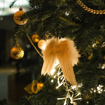 a christmas tree with ornaments and lights