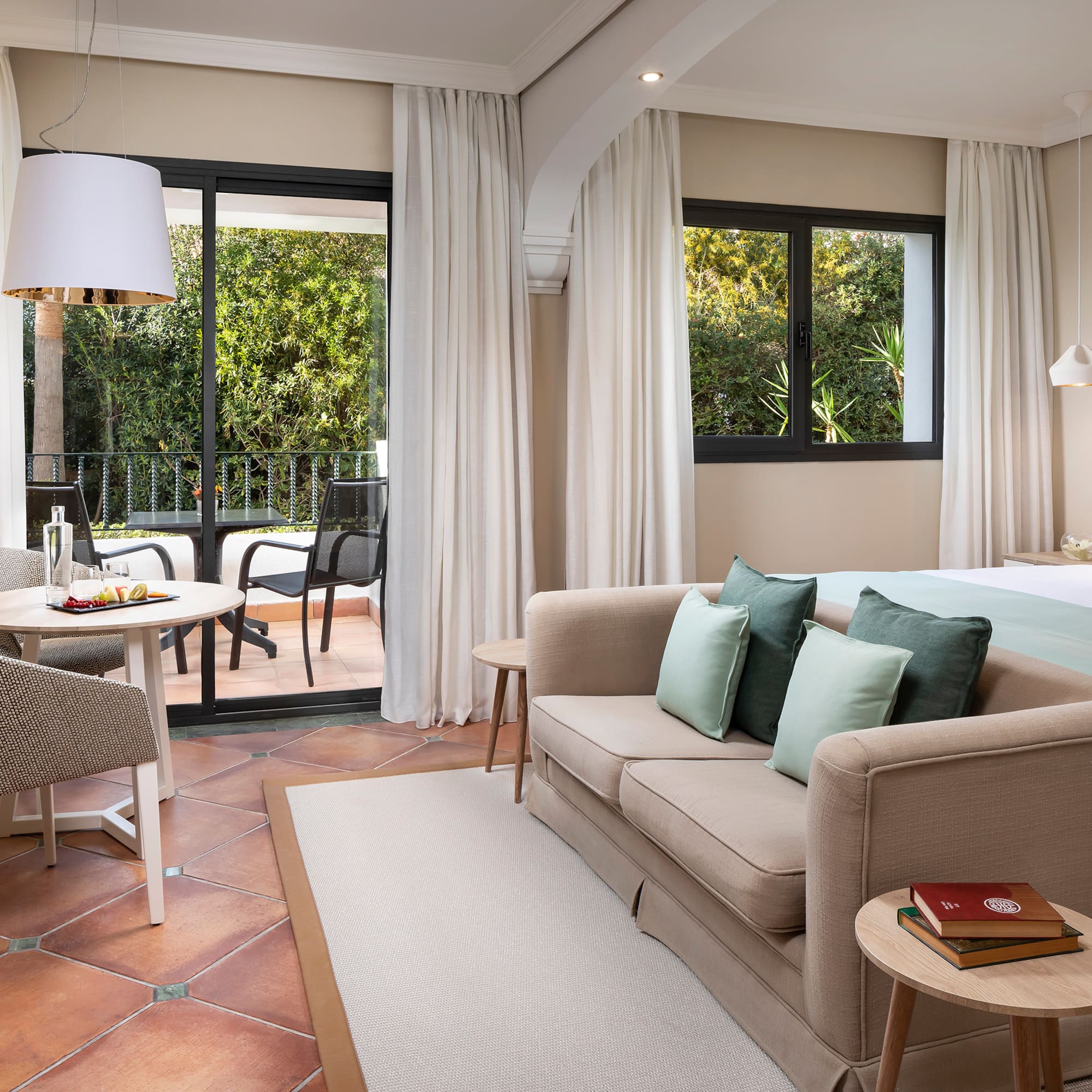 a room with a bed and a table