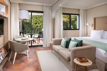 a room with a bed and a table