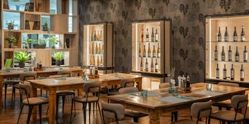 a room with tables and chairs