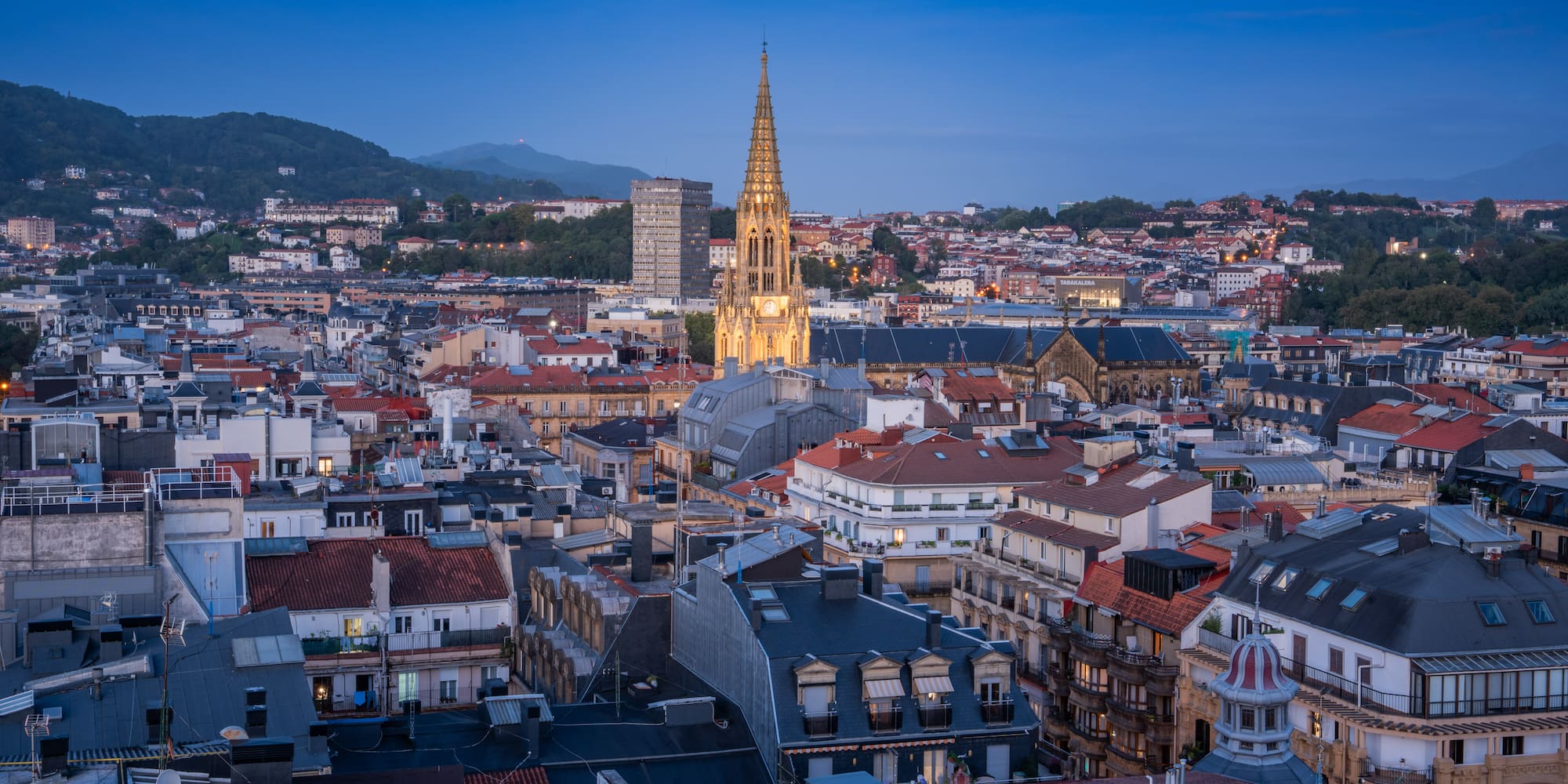 a city with a tall tower