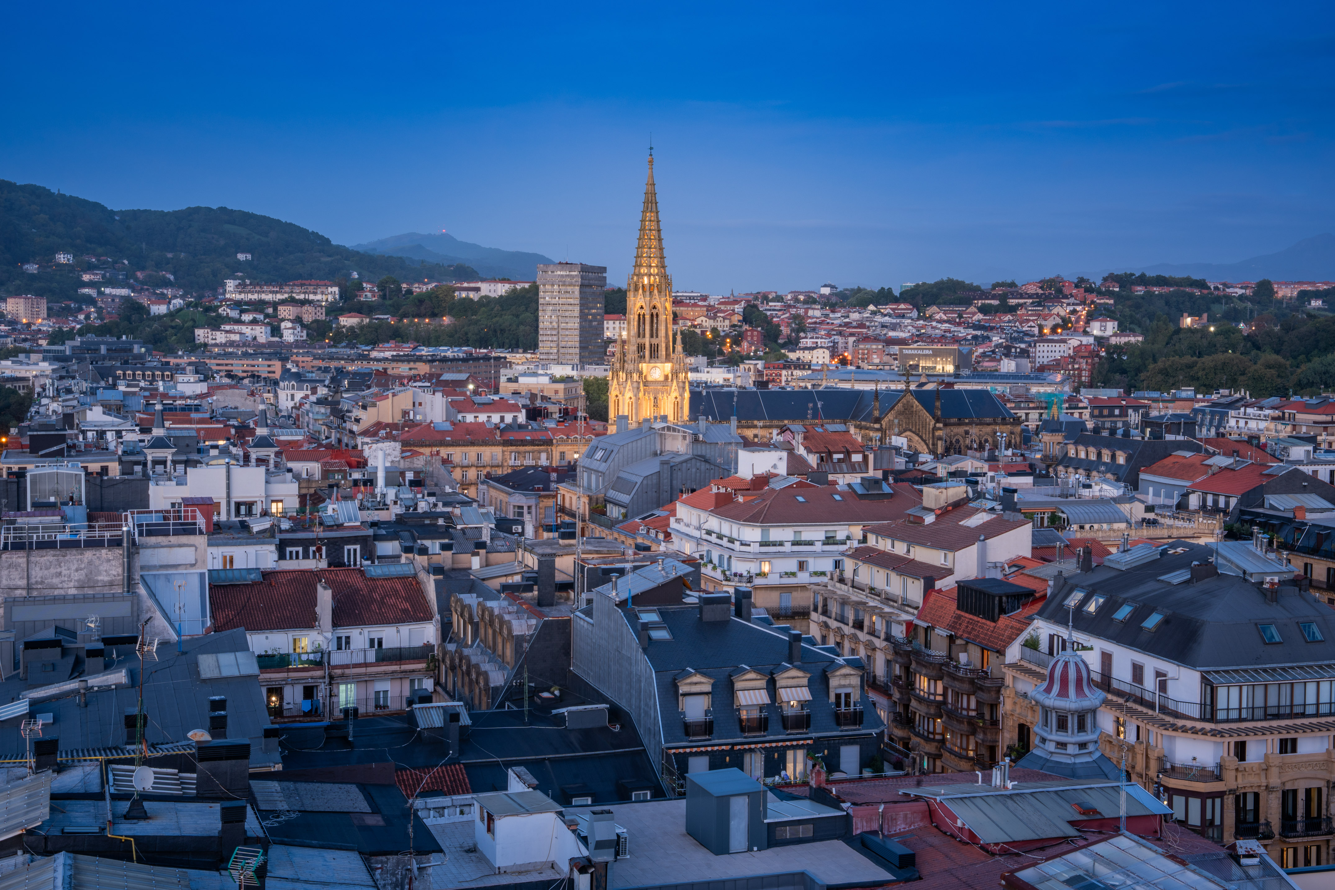 a city with a tall tower