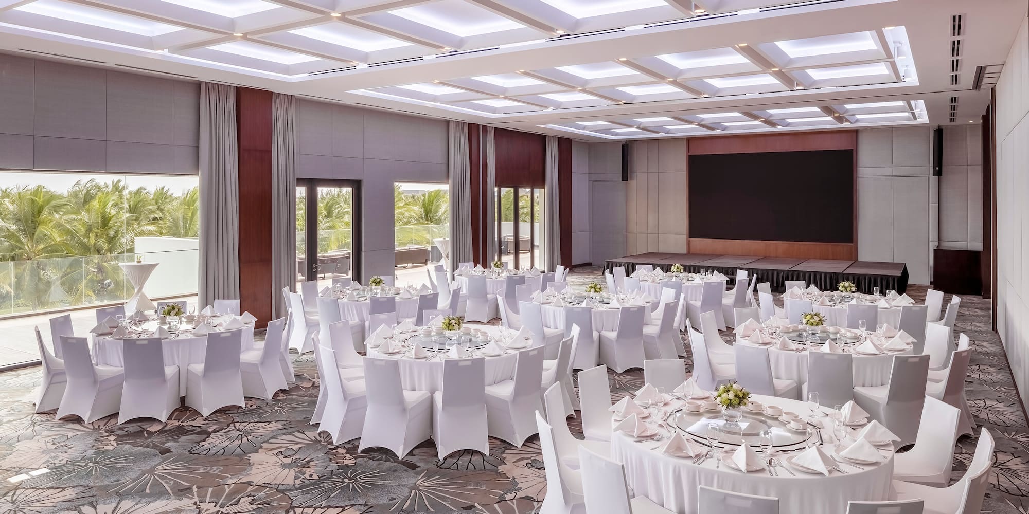 a room with tables and chairs