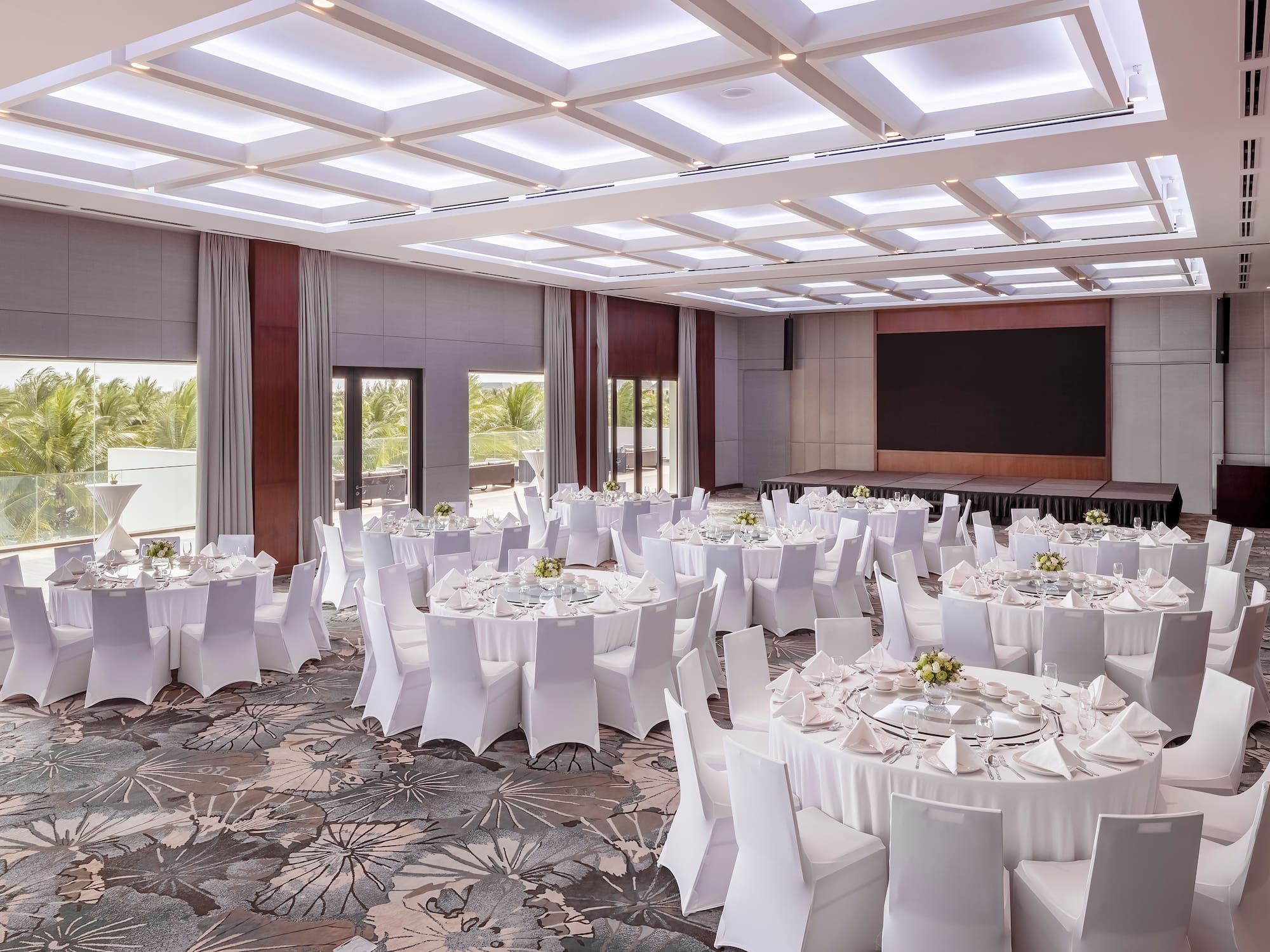 a room with tables and chairs