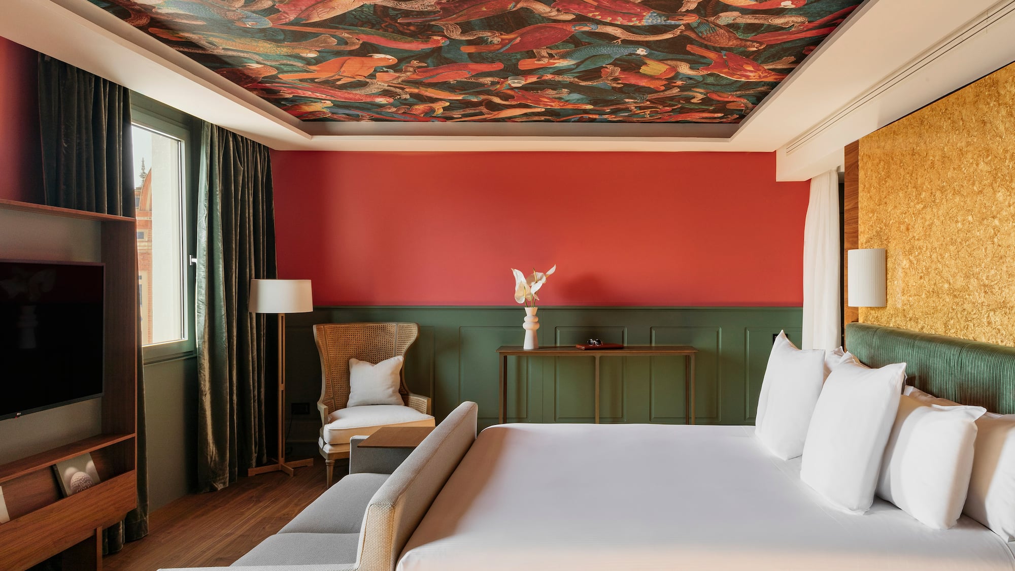 a room with a bed and a chair