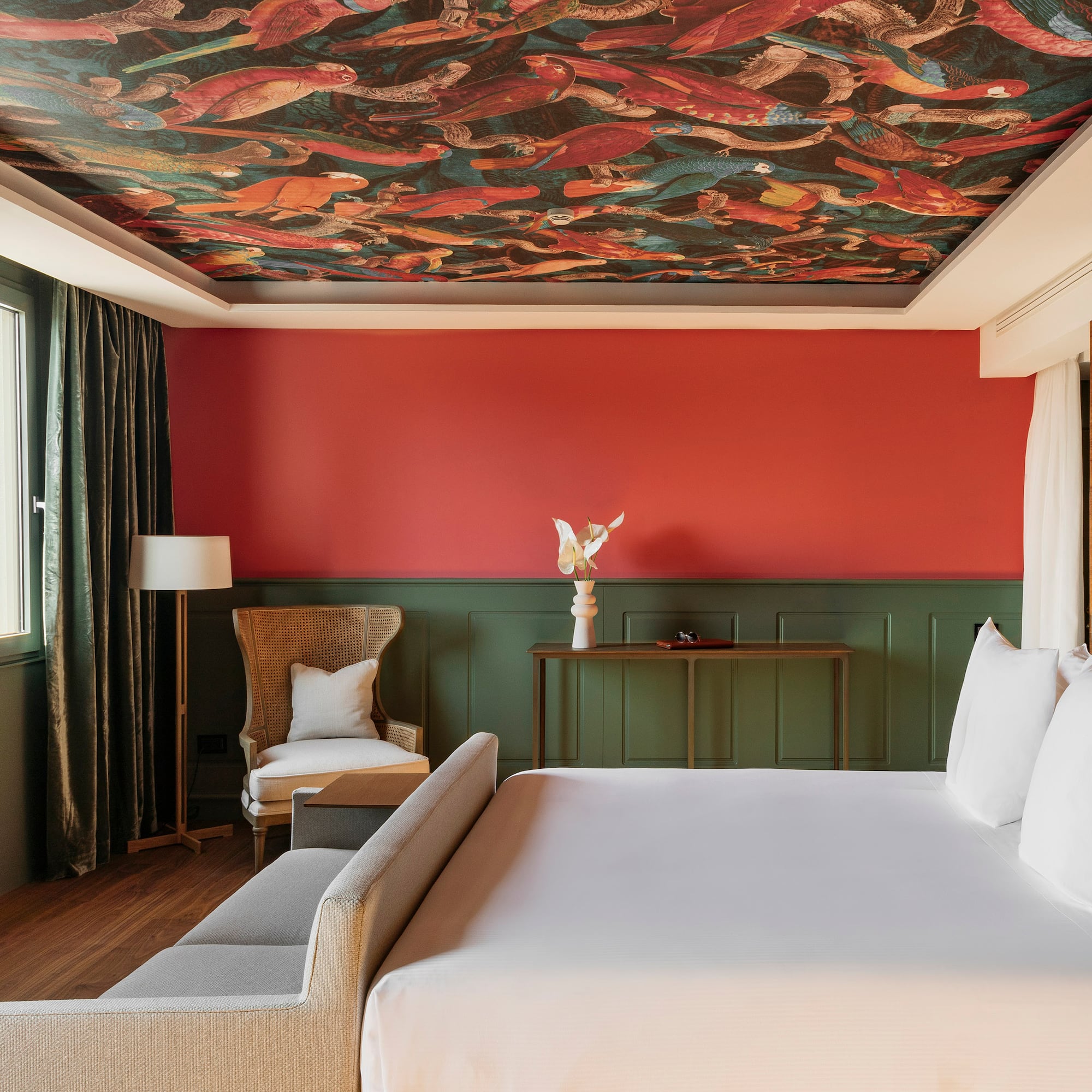 a room with a bed and a chair