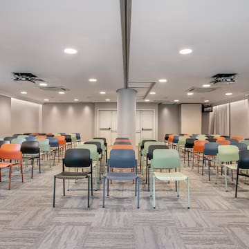 a room with many chairs