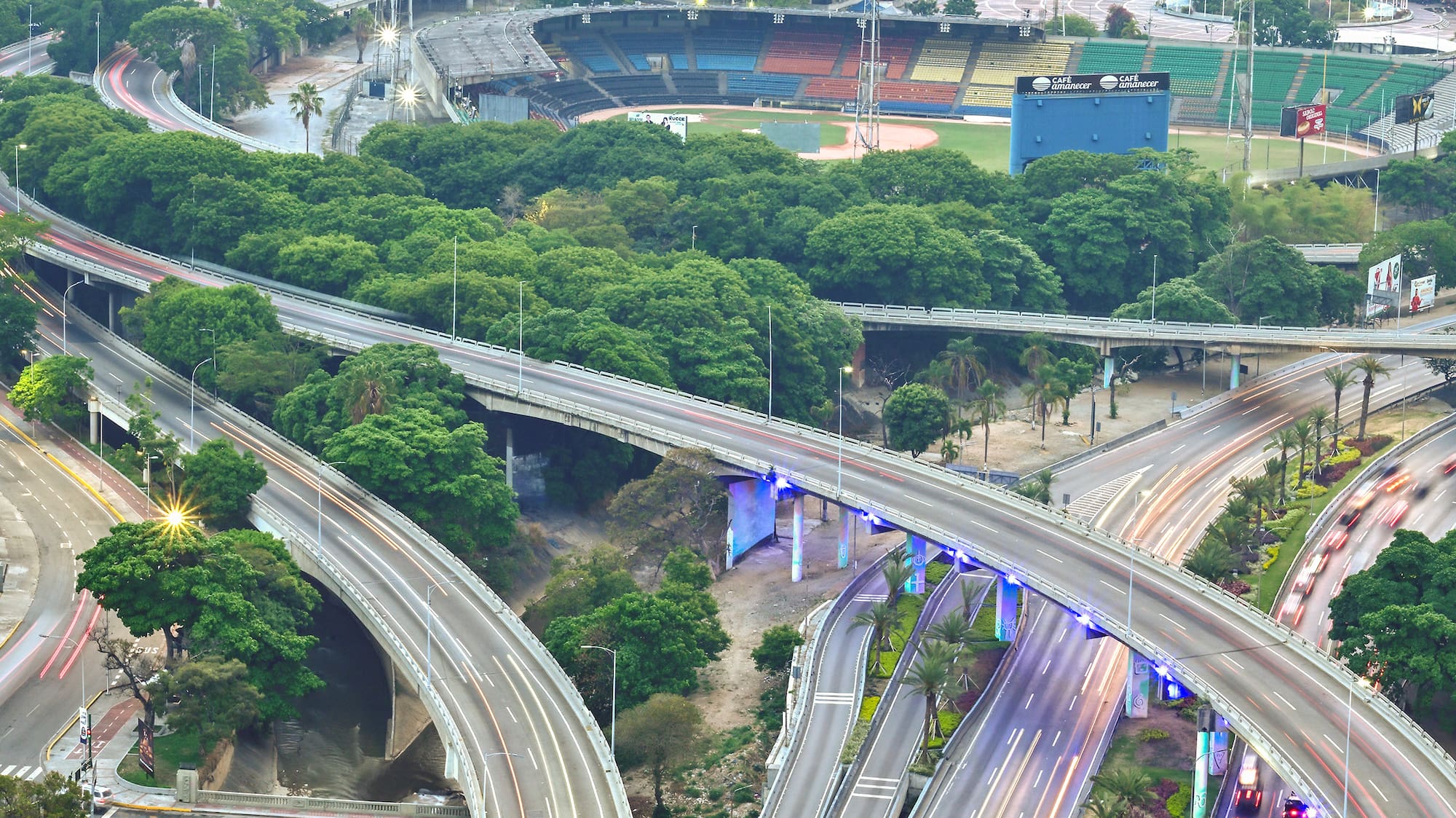 a highway with trees around it
