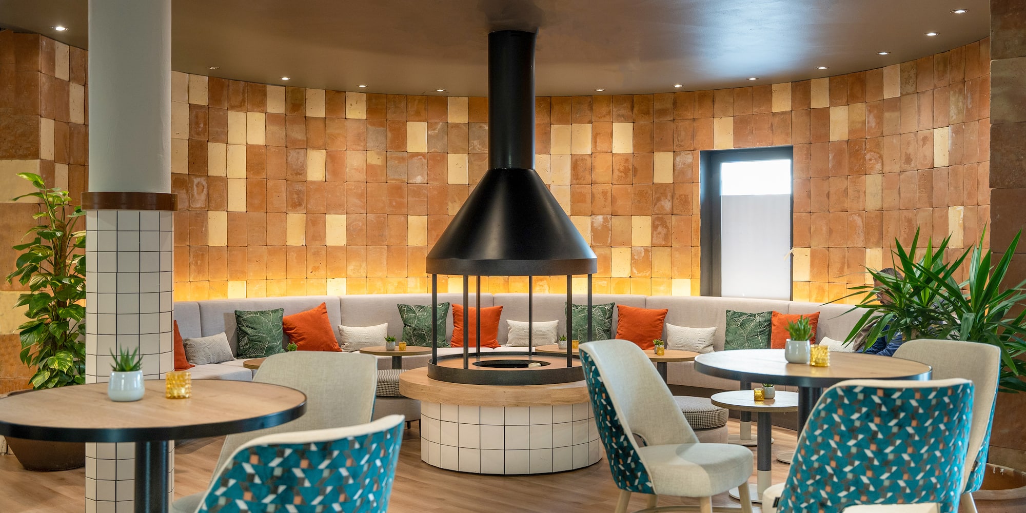 a room with tables and chairs