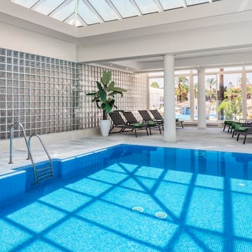 a swimming pool inside a room