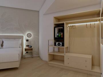 a room with a bed and a closet