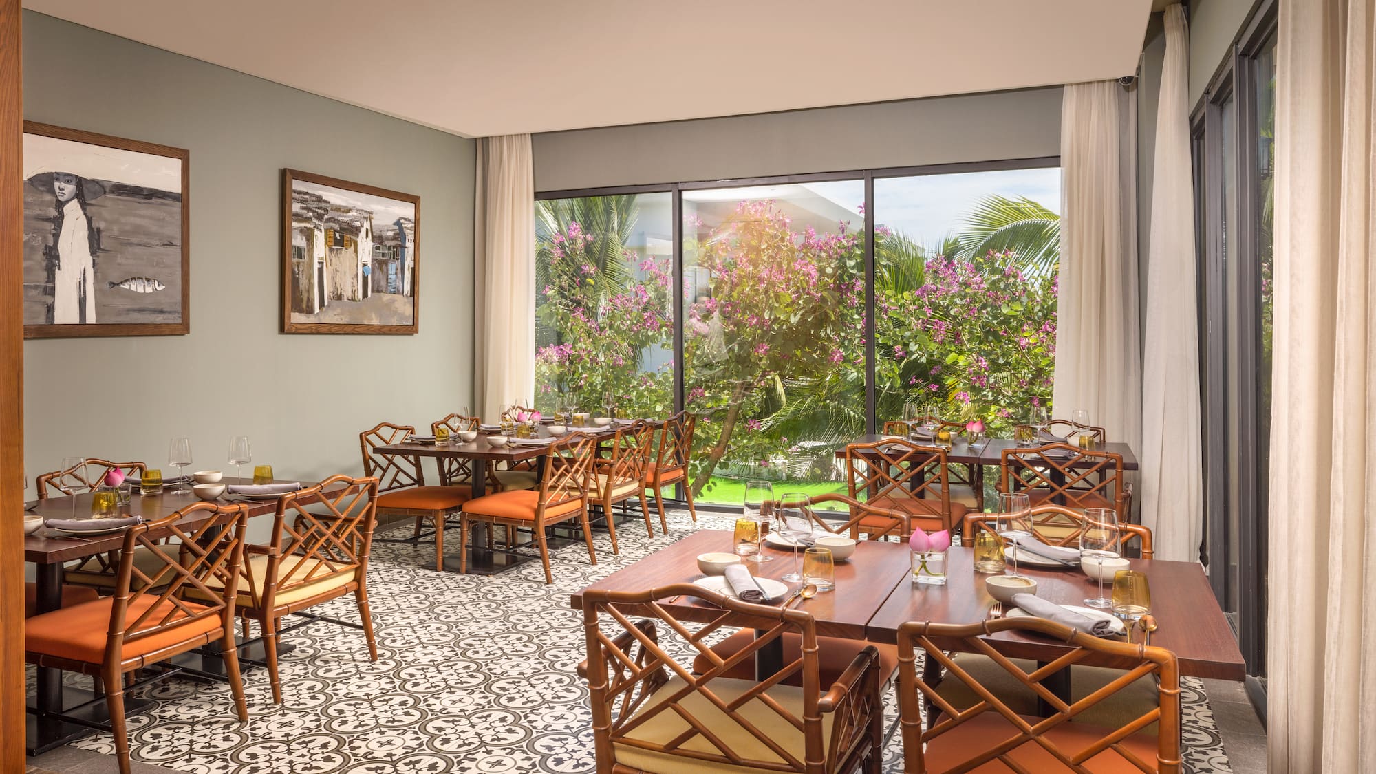 a restaurant with tables and chairs