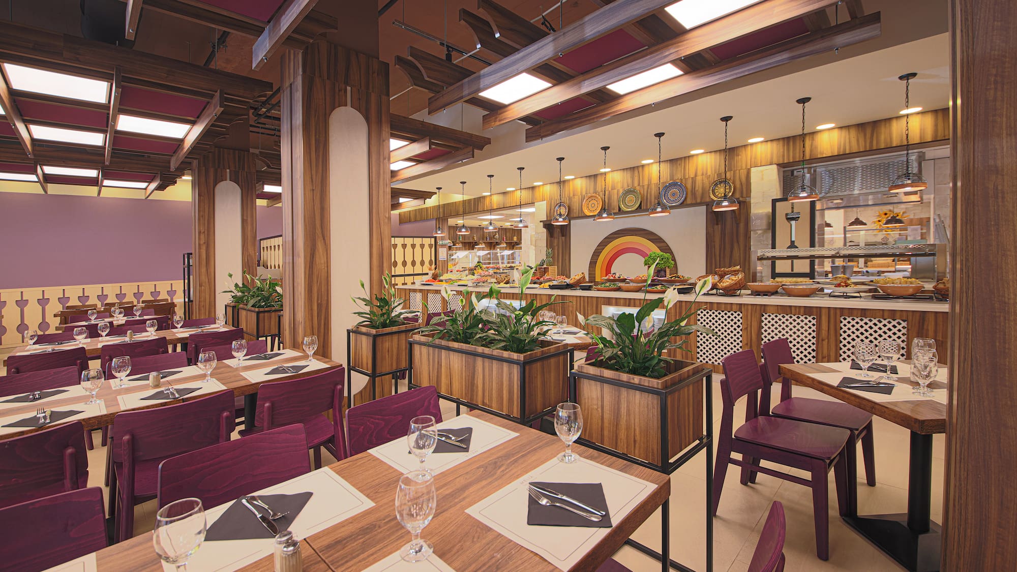 a restaurant with tables and chairs