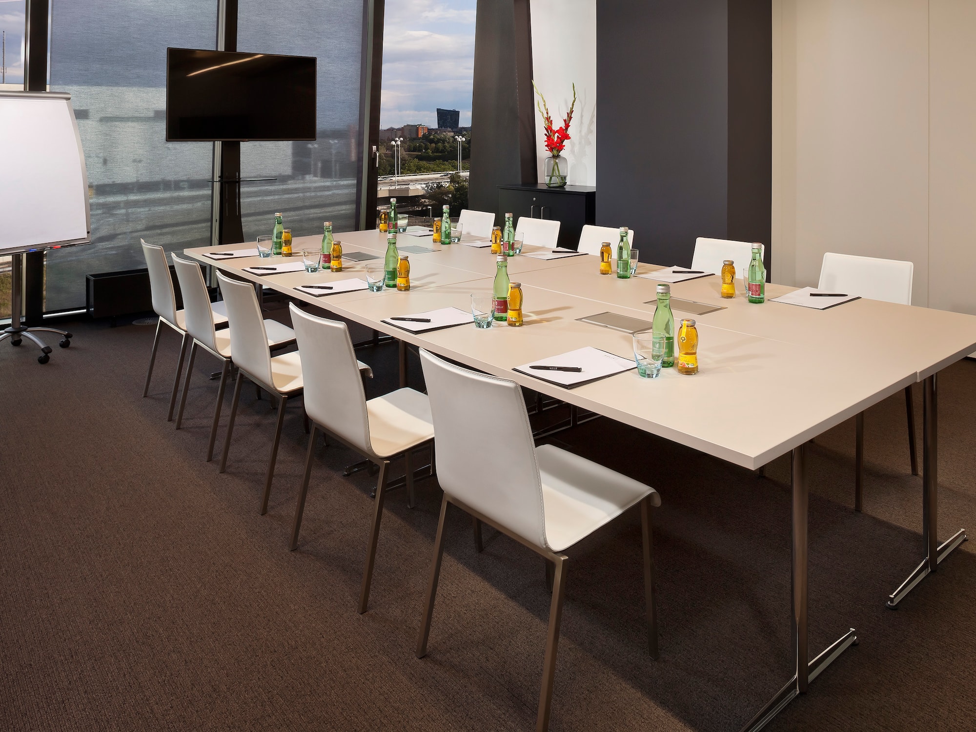 a table with bottles on it