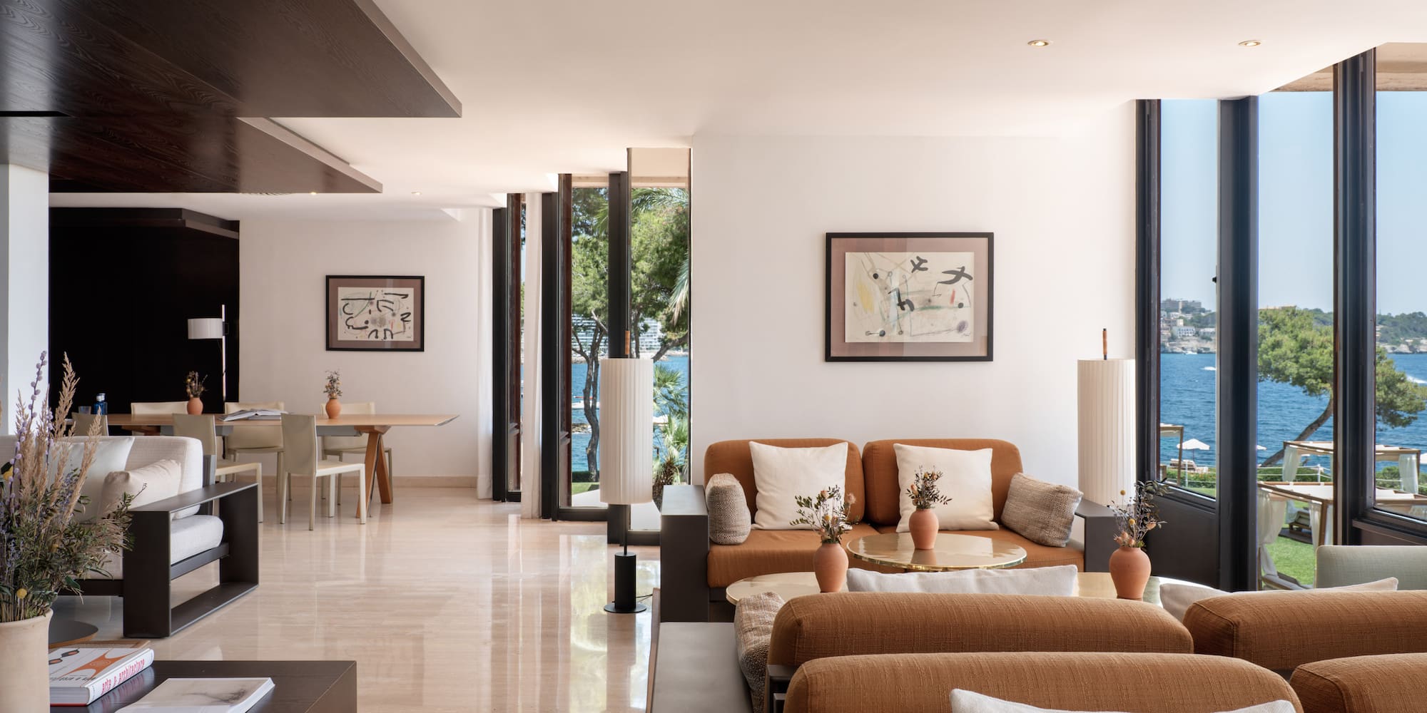 a living room with a couch and a table