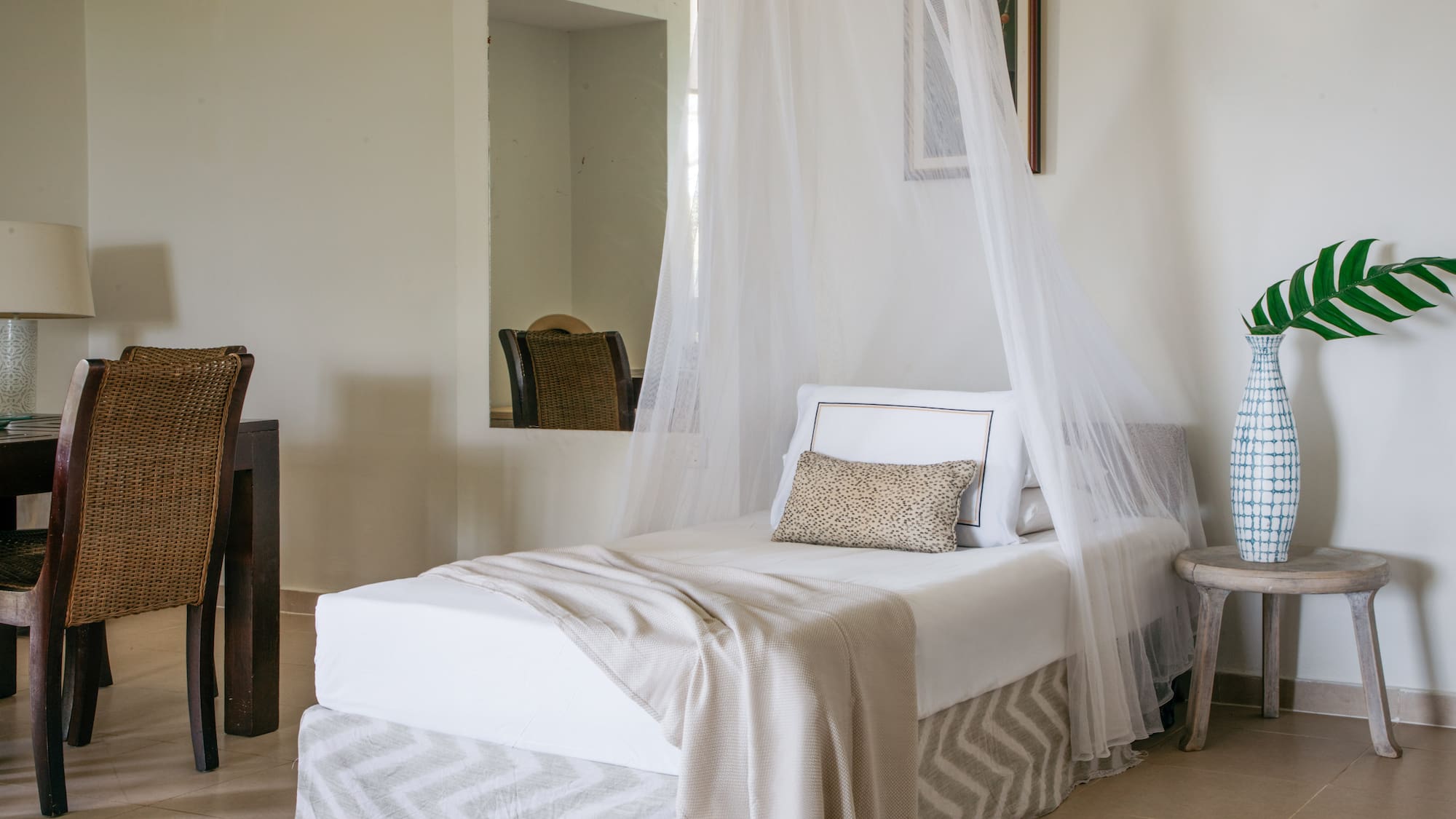 a bed with a canopy over it