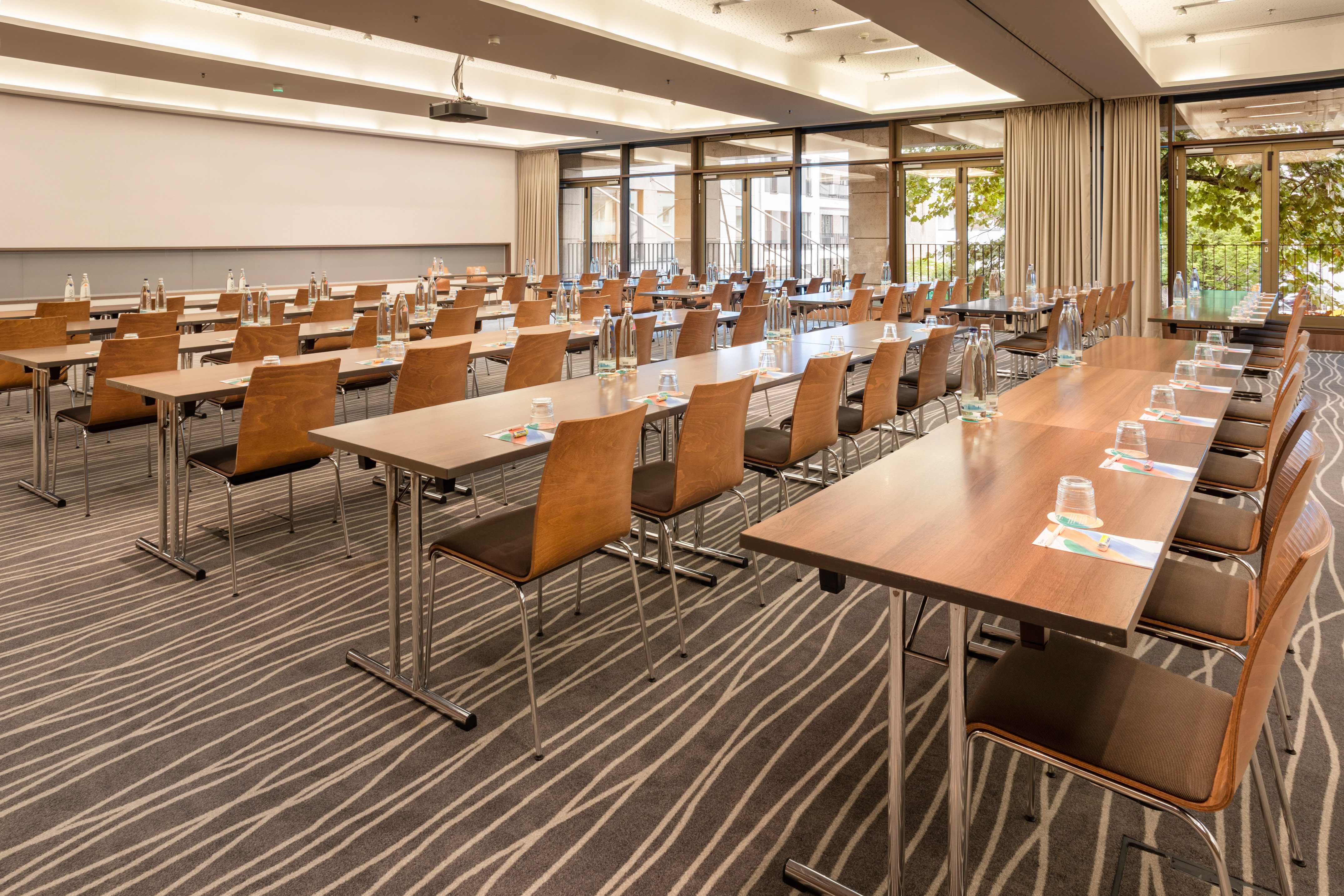 a room with tables and chairs
