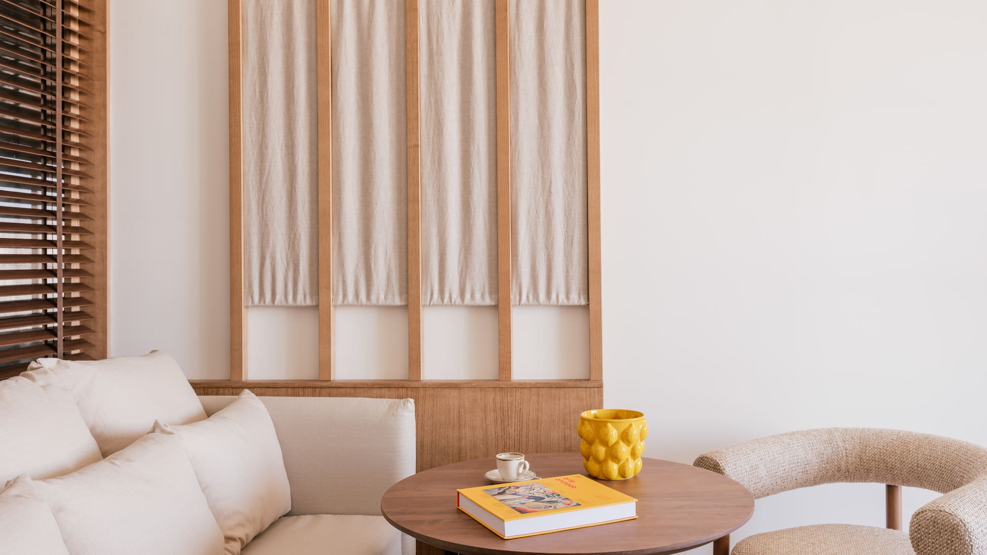 a table and chair in a room