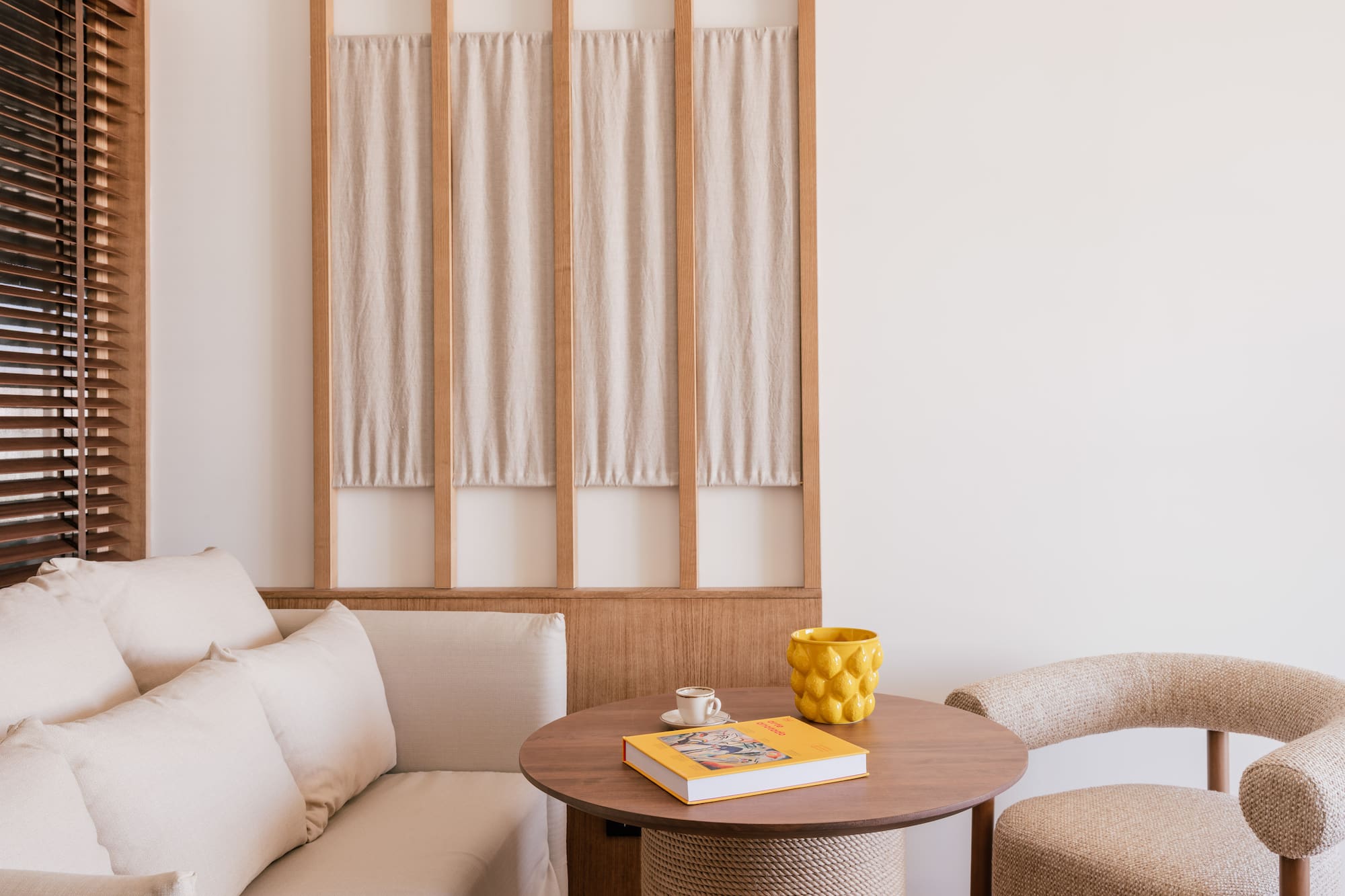 a table and chair in a room