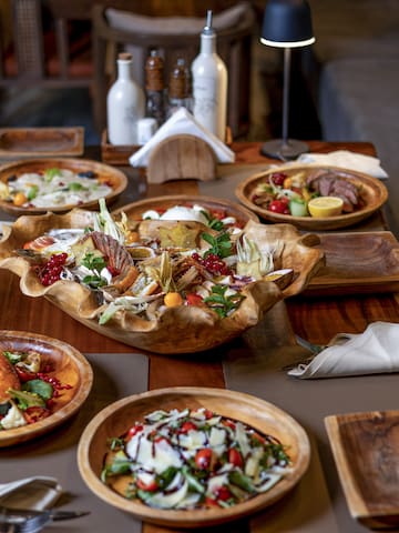 a table with plates of food