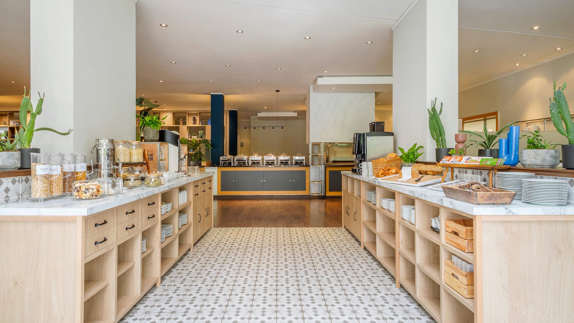 a buffet in a restaurant