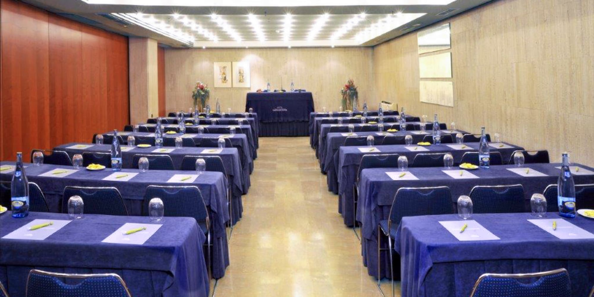 a room with tables and chairs