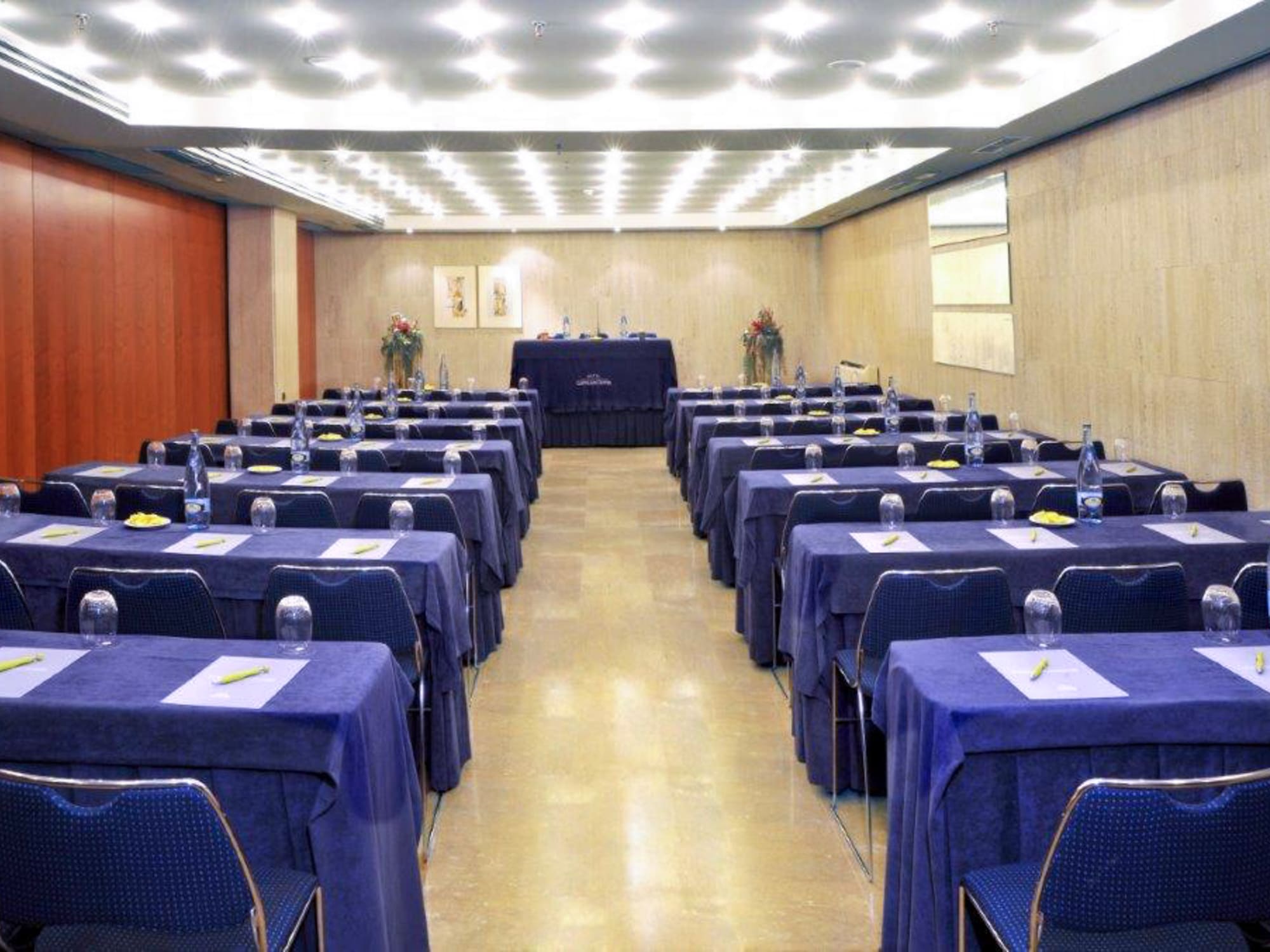 a room with tables and chairs