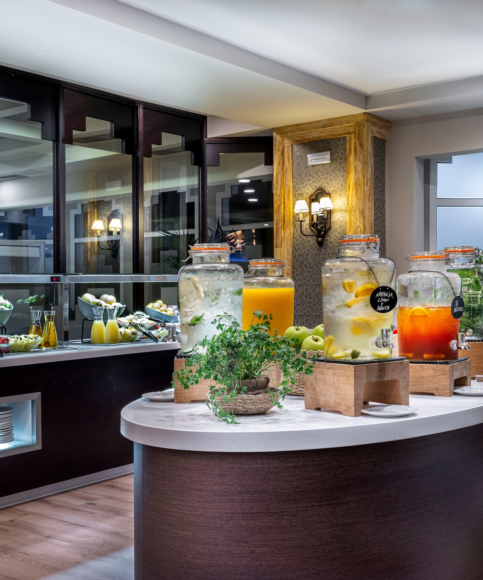 a table with different drinks on it