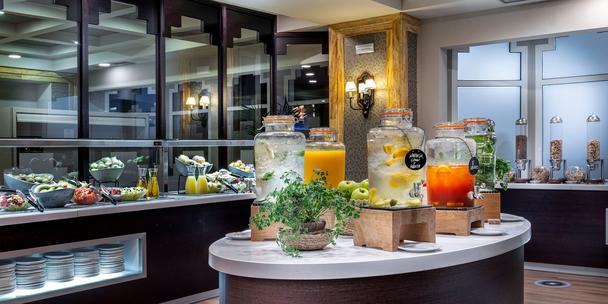 a table with different drinks on it