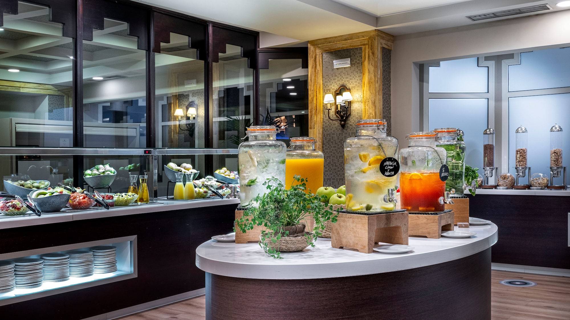 a table with different drinks on it