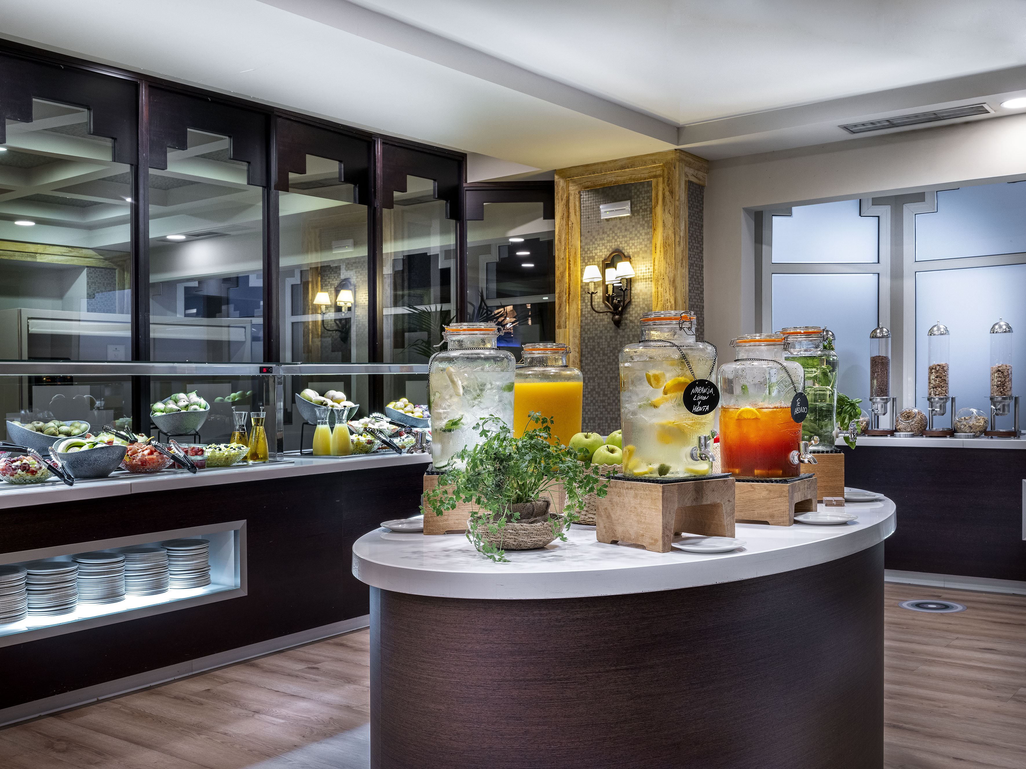 a table with different drinks on it